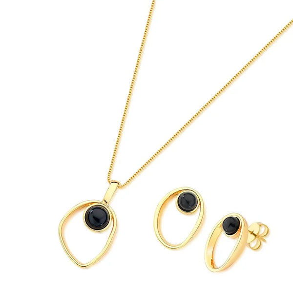 Set Collana con Pendente asimmetrico in Pietra Naturale e Orecchini 0125