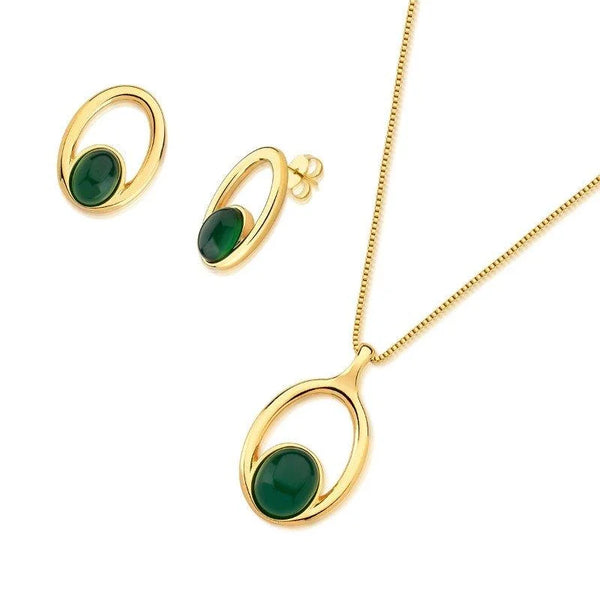 Set Collana con pendente a forma Ovale in Pietra Naturale e orecchini 0201