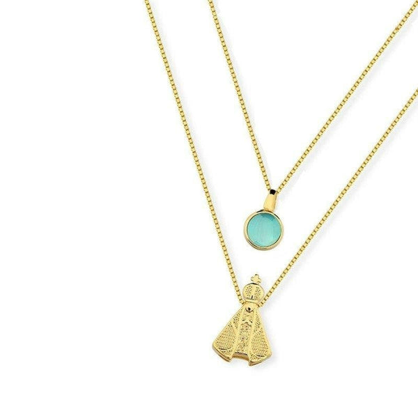 Collana Doppia Pendente in Pietra Naturale e Pendente Madre Maria 0455