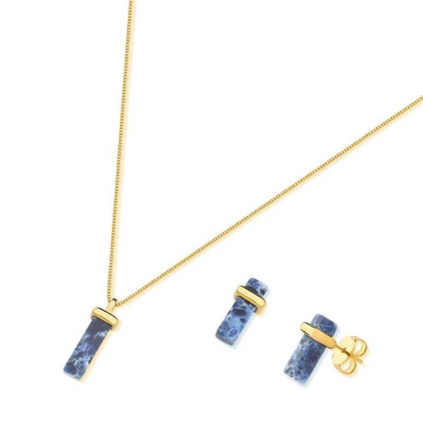 Set Collana con pendente a forma rettangolare in Pietra Naturale e orecchini 9585