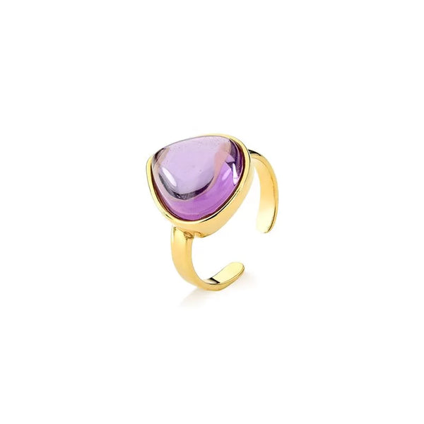 Anello Regolabile Ametista con Pietra Naturale Cabochon a forma di Goccia  7174
