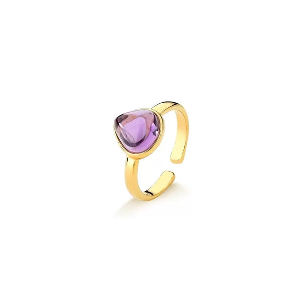 Anello Regolabile con Pietra Naturale Ametista Cabochon  a forma di Goccia 7986